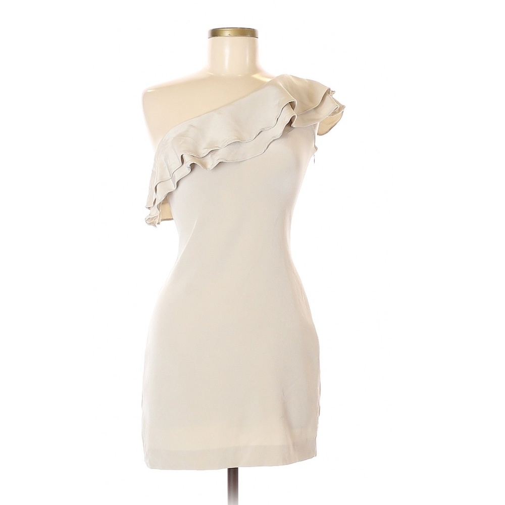 Marley Beige Silk One Shoulder Ruffle Dress